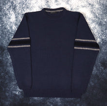 Load image into Gallery viewer, Vintage Navy Black &amp; Grey Striped Jumper | Medium
