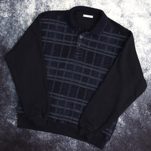 Vintage Navy Checkered Collared Sweatshirt | Medium
