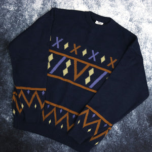 Vintage 90's Navy Angelo Diamond Grandad Jumper | Large