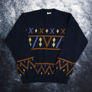 Vintage 90's Navy Angelo Diamond Grandad Jumper | Large