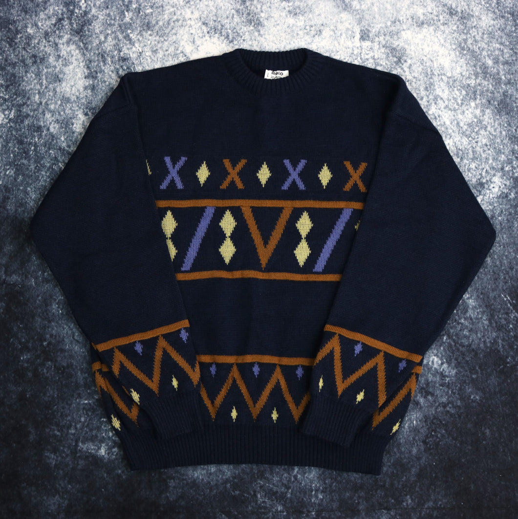 Vintage 90's Navy Angelo Diamond Grandad Jumper | Large
