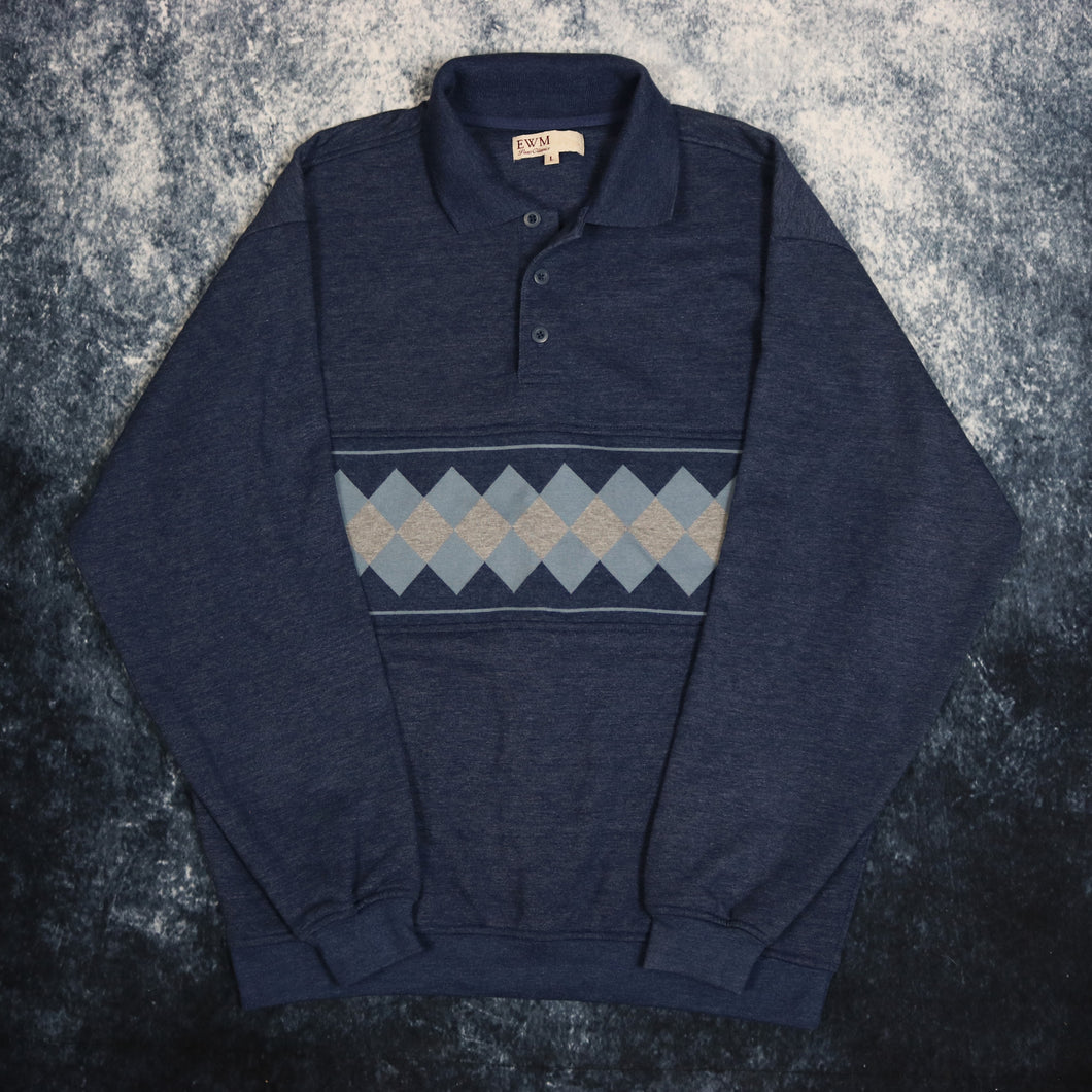 Vintage Navy Diamond Collared Sweatshirt