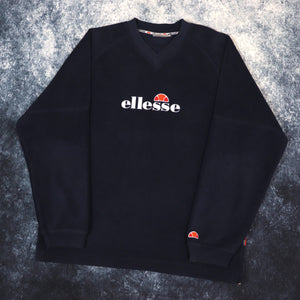 Vintage Navy Ellesse Spell Out Fleece Sweatshirt | Large