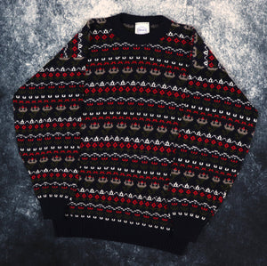 Vintage 90s Navy Fair Isle Grandad Jumper | Small