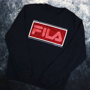 Vintage Navy Fila Spell Out Sweatshirt | Medium