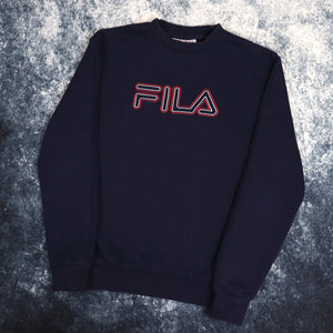 Vintage Navy Fila Spell Out Sweatshirt | XS