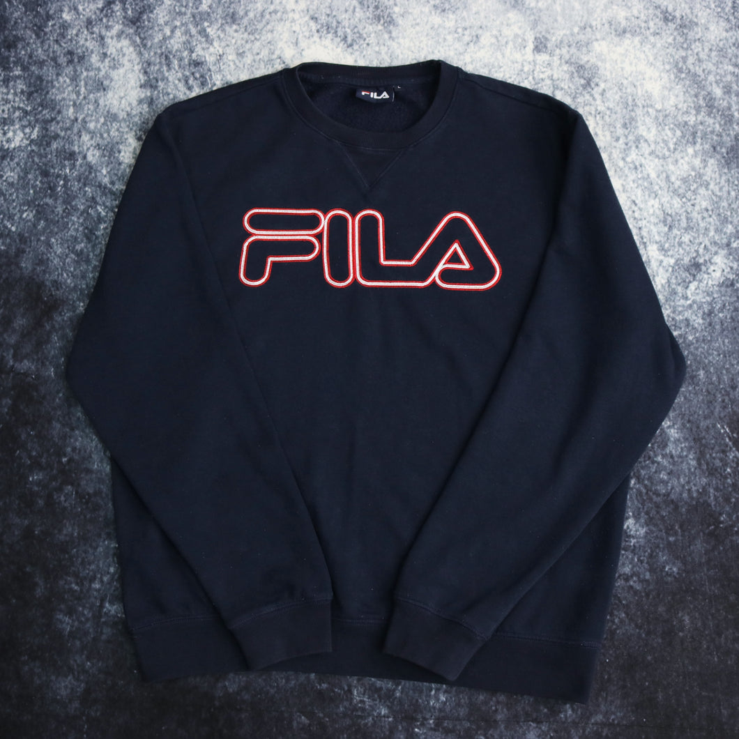 Vintage Navy Fila Spell Out Sweatshirt | XL