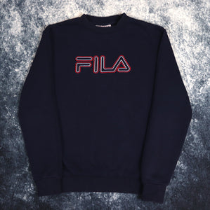 Vintage Navy Fila Spell Out Sweatshirt | XS
