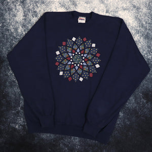 Vintage Navy Floral Embroidered Sweatshirt | Medium