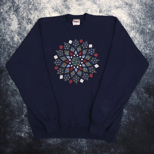 Vintage Navy Floral Embroidered Sweatshirt | Medium