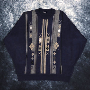 Vintage Navy Grandad Jumper | Large