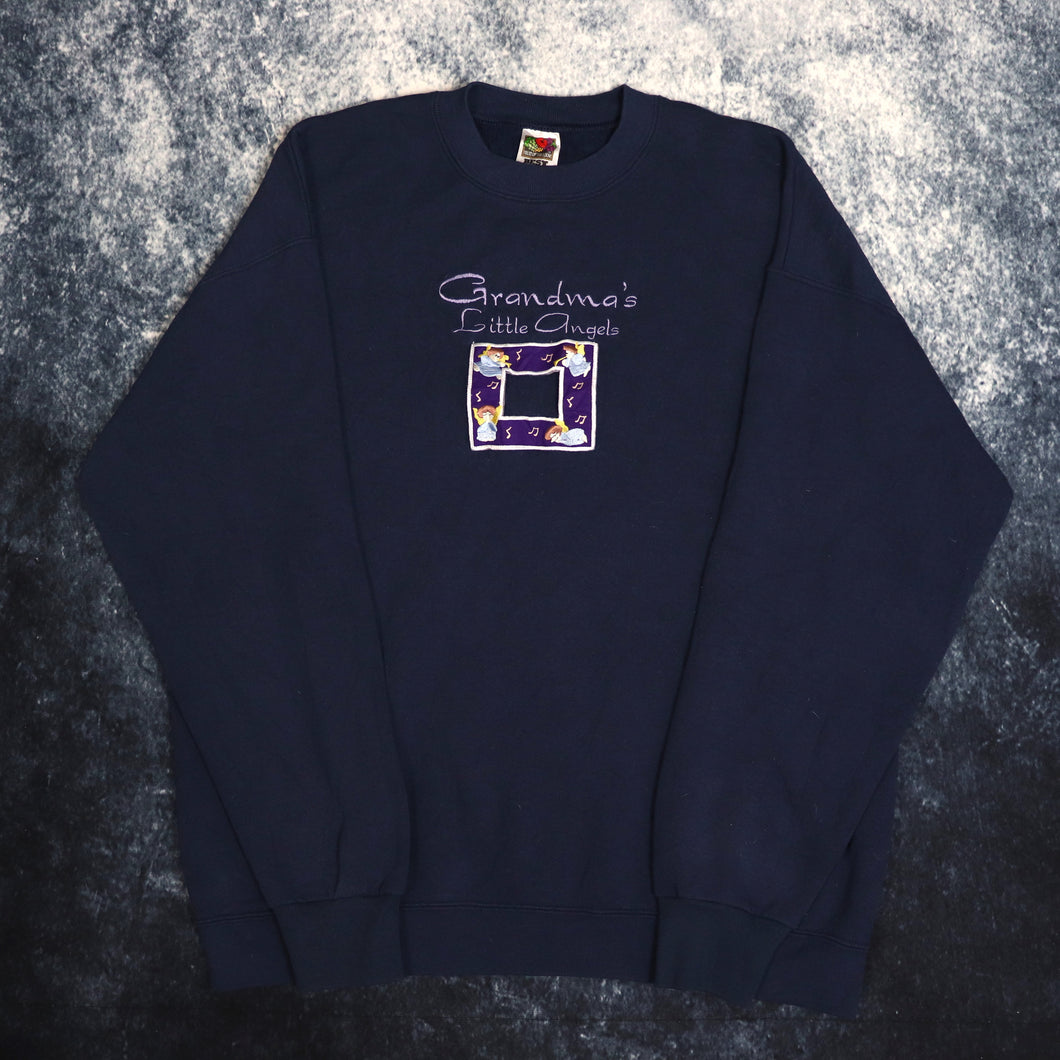 Vintage Navy Grandma's Little Angels Embroidered Sweatshirt | XL