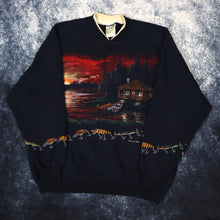 Load image into Gallery viewer, Vintage Navy Log Cabin Sweatshirt | Large
