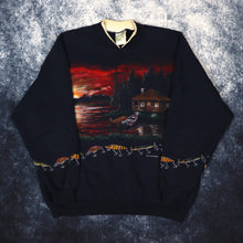 Load image into Gallery viewer, Vintage Navy Log Cabin Sweatshirt | Large
