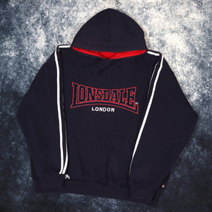 Vintage Navy Lonsdale Spell Out Hoodie | Large