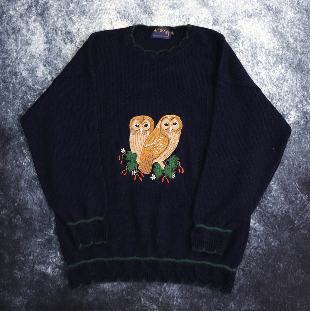 Vintage Navy Owl Embroidered Jumper | Medium