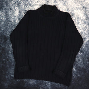 Vintage Navy Ribbed High Neck Heavyweight Jumper | Small