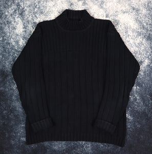 Vintage Navy Ribbed High Neck Heavyweight Jumper | Small