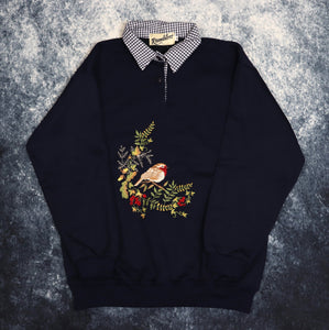 Vintage Navy Robin Collared Sweatshirt | Small