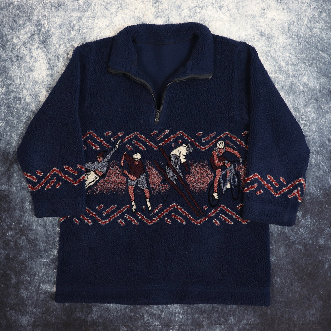 Vintage Navy Ski 1/4 Zip Sherpa Fleece Sweatshirt | Medium