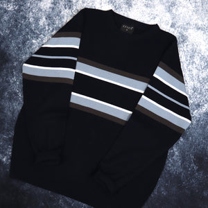 Vintage Navy, Baby Blue, Brown & White Striped Jumper | Medium
