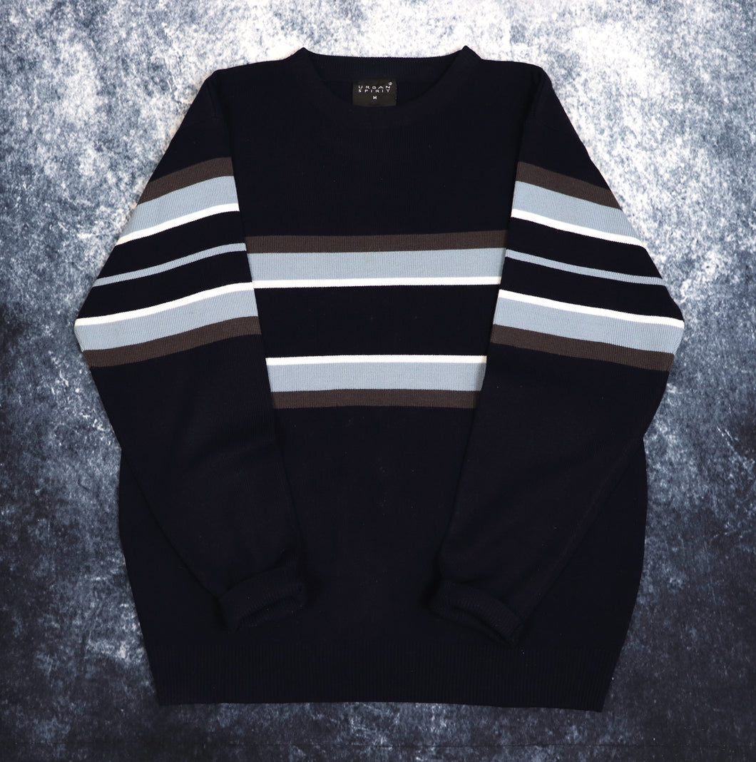 Vintage Navy, Baby Blue, Brown & White Striped Jumper | Medium