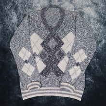 Load image into Gallery viewer, Vintage 90s Navy, Baby Blue &amp; Cream Argyle V Neck Grandad Jumper | Small
