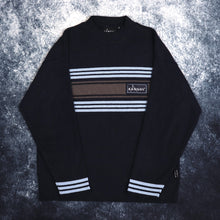 Load image into Gallery viewer, Vintage Navy, Baby Blue &amp; Grey Striped Kangol High Neck Jumper | XS
