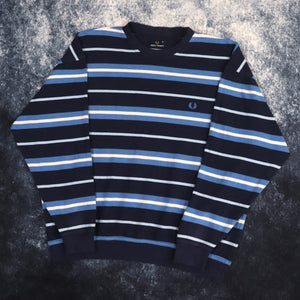 Vintage Navy, Baby Blue & White Striped Fred Perry Sweatshirt | XL
