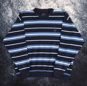 Vintage Navy, Baby Blue & White Striped Fred Perry Sweatshirt | XL