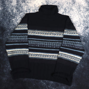 Vintage Navy, Baby Blue & White Striped Turtle Neck Jumper | Medium