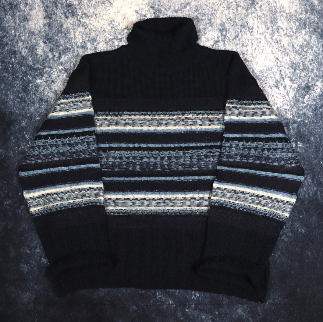 Vintage Navy, Baby Blue & White Striped Turtle Neck Jumper | Medium