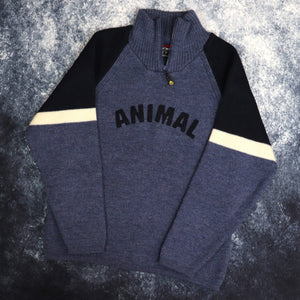 Vintage Navy & Beige Animal 1/4 Zip Jumper | Small