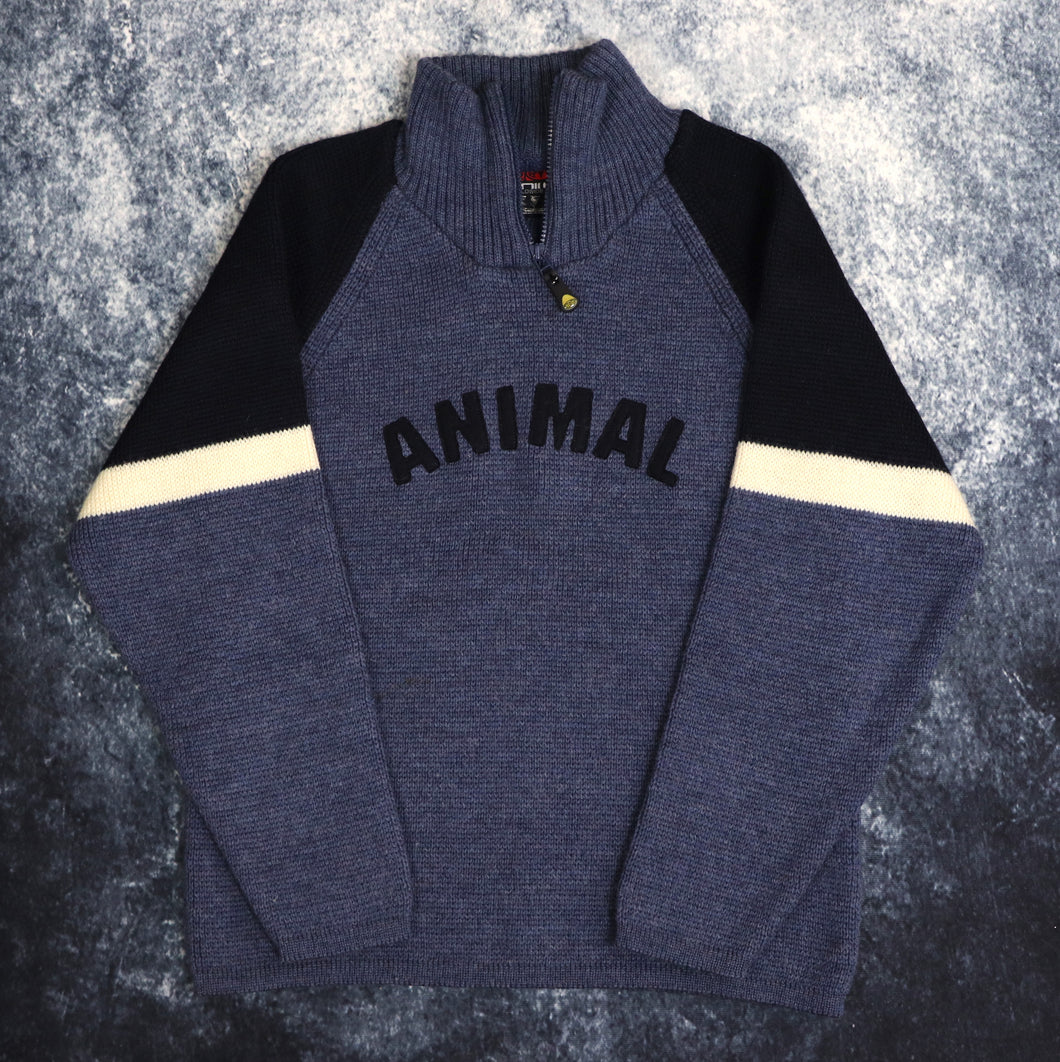 Vintage Navy & Beige Animal 1/4 Zip Jumper | Small