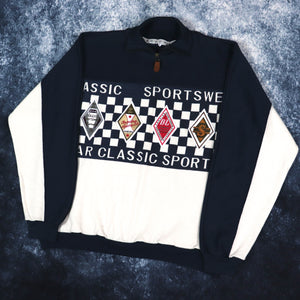 Vintage Navy & Beige Colour Block Classic Sportswear 1/4 Zip Sweatshirt | Medium