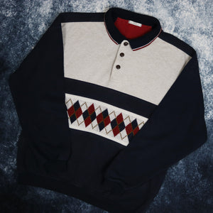 Vintage Navy & Beige Diamond Collared Sweatshirt