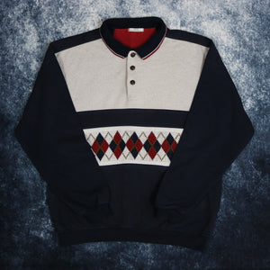 Vintage Navy & Beige Diamond Collared Sweatshirt