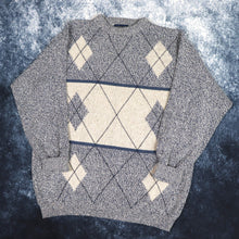 Load image into Gallery viewer, Vintage Navy &amp; Beige Diamond Grandad Jumper | Large
