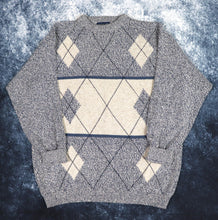 Load image into Gallery viewer, Vintage Navy &amp; Beige Diamond Grandad Jumper | Large
