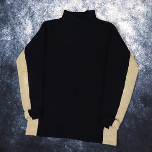 Vintage Navy & Beige High Neck Fleece Jumper | Medium