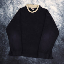 Load image into Gallery viewer, Vintage Navy &amp; Beige High Neck Sherpa Fleece Sweatshirt | Medium
