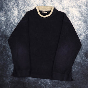Vintage Navy & Beige High Neck Sherpa Fleece Sweatshirt | Medium
