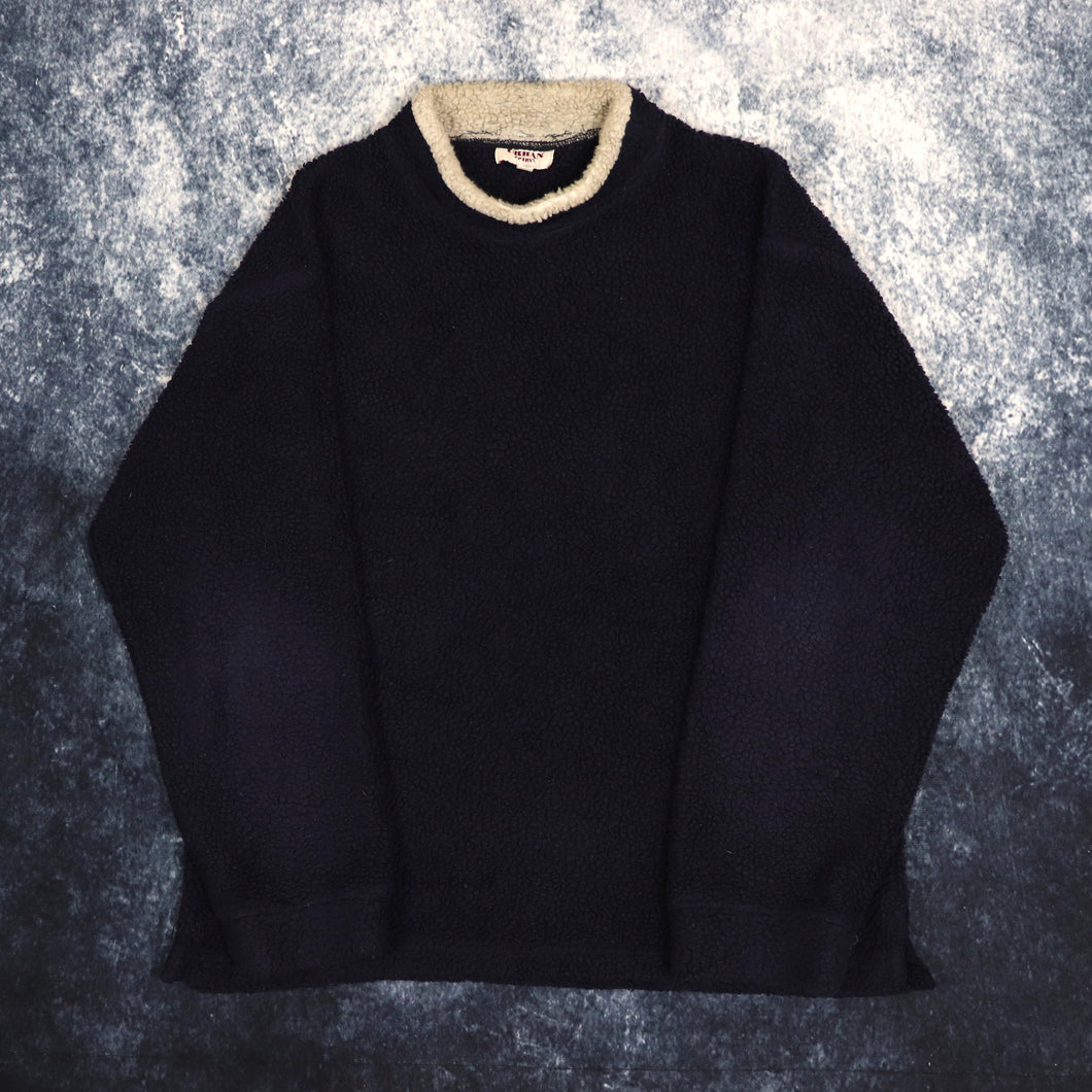 Vintage Navy & Beige High Neck Sherpa Fleece Sweatshirt | Medium