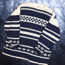 Load image into Gallery viewer, Vintage Navy &amp; Beige Striped Grandad Jumper | XL
