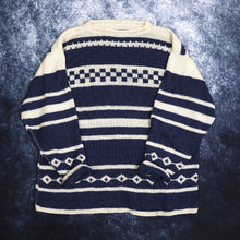 Load image into Gallery viewer, Vintage Navy &amp; Beige Striped Grandad Jumper | XL
