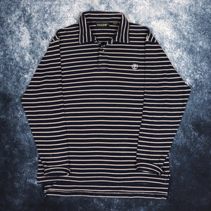 Vintage Navy & Beige Striped Timberland Collared Jumper | Small