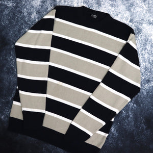 Vintage Navy, Beige & White Striped Jumper | Medium