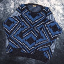 Load image into Gallery viewer, Vintage 90s Navy &amp; Blue Diamond Pattern Grandad Jumper | Large
