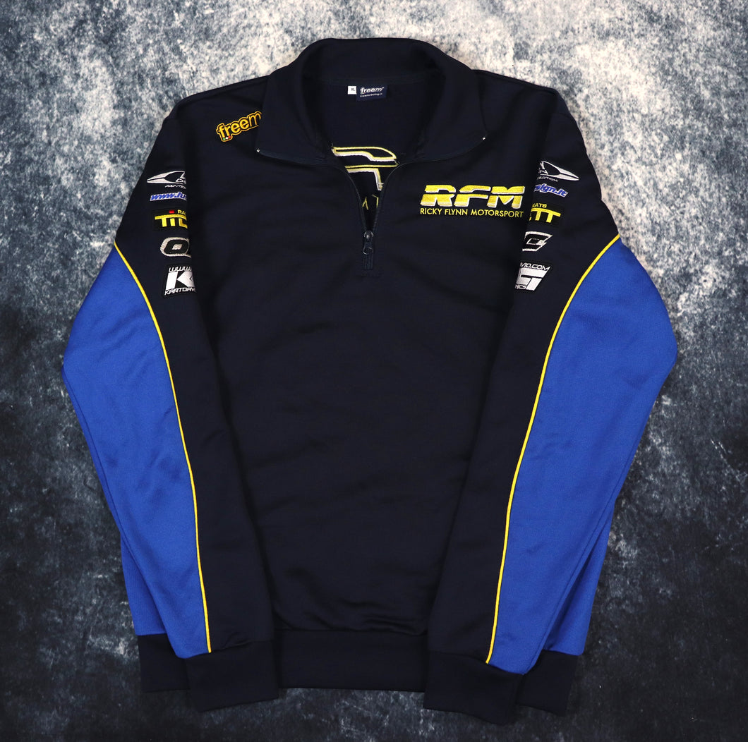 Vintage Navy & Blue Ricky Flynn Motorsport 1/4 Zip Sweatshirt | Large
