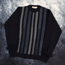 Load image into Gallery viewer, Vintage Navy &amp; Blue Striped Grandad Jumper | Small
